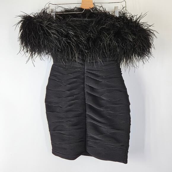 Rachel Gilbert Zion Mini Dress in Black with Feather Trim Size US 4 - Picture 9 of 16